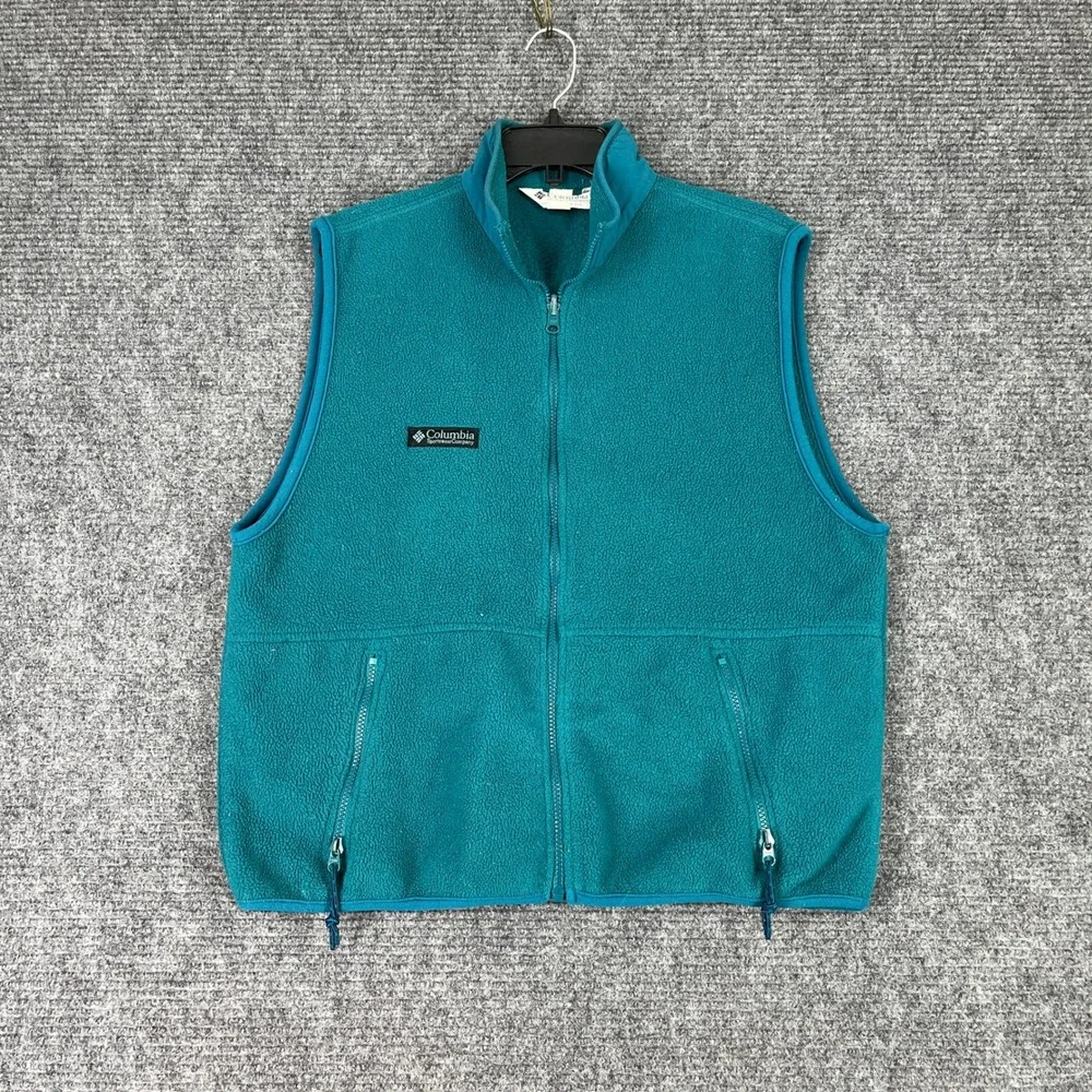 Vintage 90s Columbia Fleece Vest Women L Full Zip Mock Neck Outdoor Hiking Layer